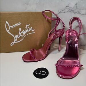 Christian Louboutin So Me 100 Sandals. Size 38. Pink Metallic. 3.75” Heel.